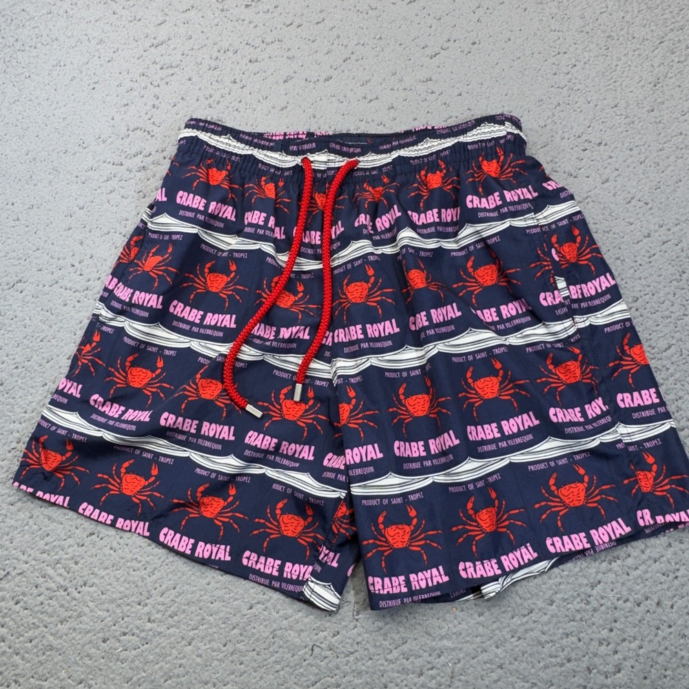 Vilebrequin Swim Trunks Mens Medium Blue Crab Royal Saint Tropez Lined Shorts